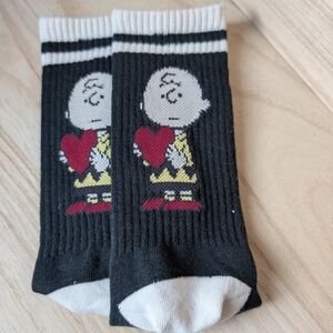 Charlie Brown Crew Socks, Dark Grey And White, New No Tag, Charlie Brown Snoopy
